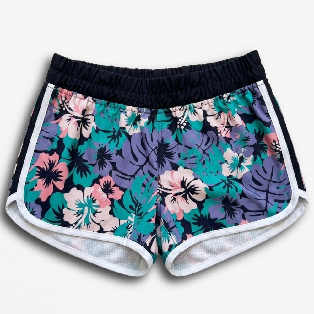 Burnside‎ Womens Tropical Hibiscus Board Shorts Teal Purple Pink Size Small